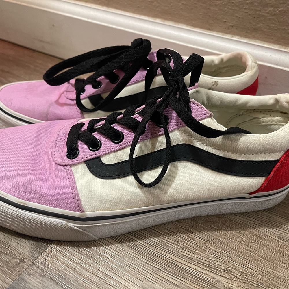 Vans Pink and Red Canvas Shoes with Black Details